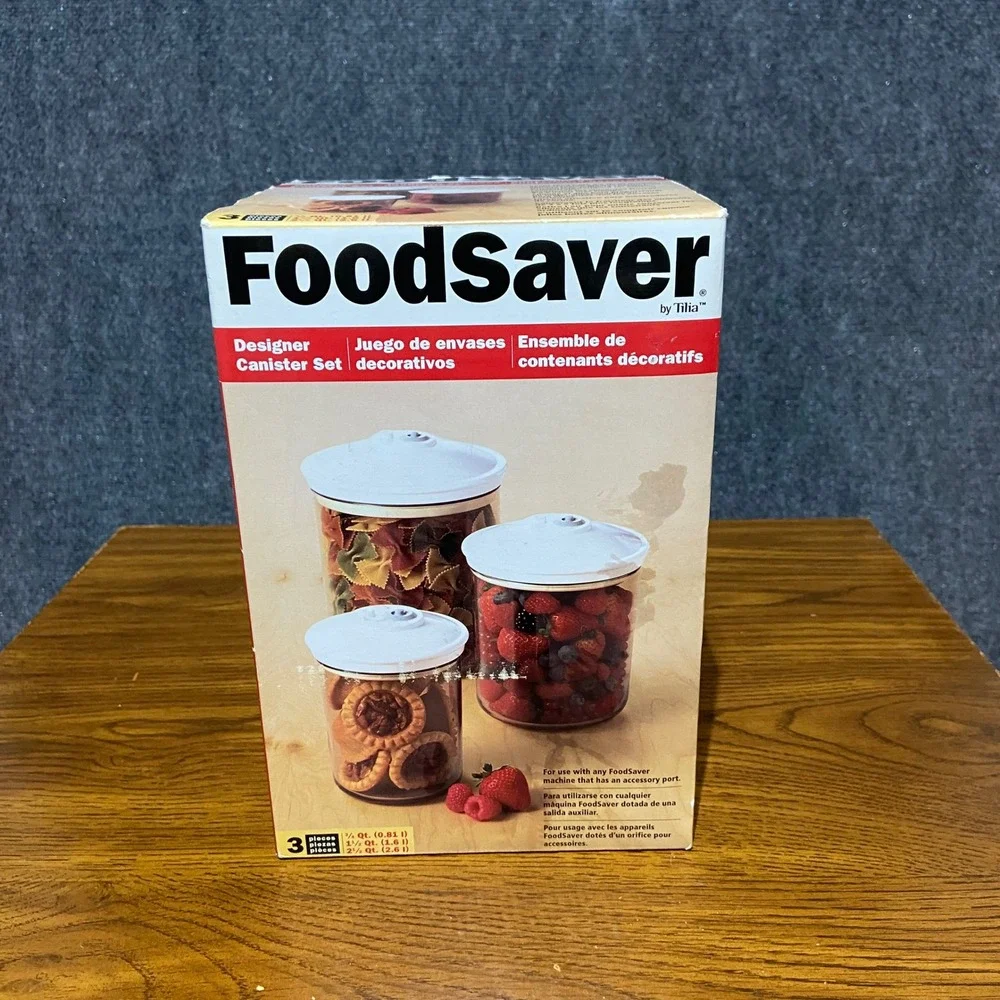 FoodSaver Tilia Designer Canister Set 0.75 2.5 Qt Vacuum Seal 02-0052-01 READ
